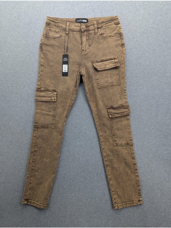 Fashion Nova Denim - Fashion Nova Cargo Skinny Jeans Juniors 7 Brown Med Wash Mid Rise Stretch Denim